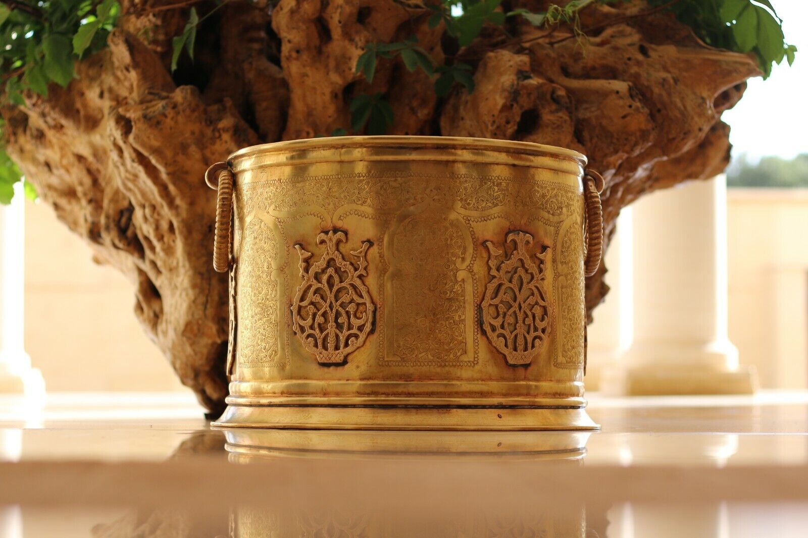 antique luxury huge planter bowl container brass Islamic  Moroccan