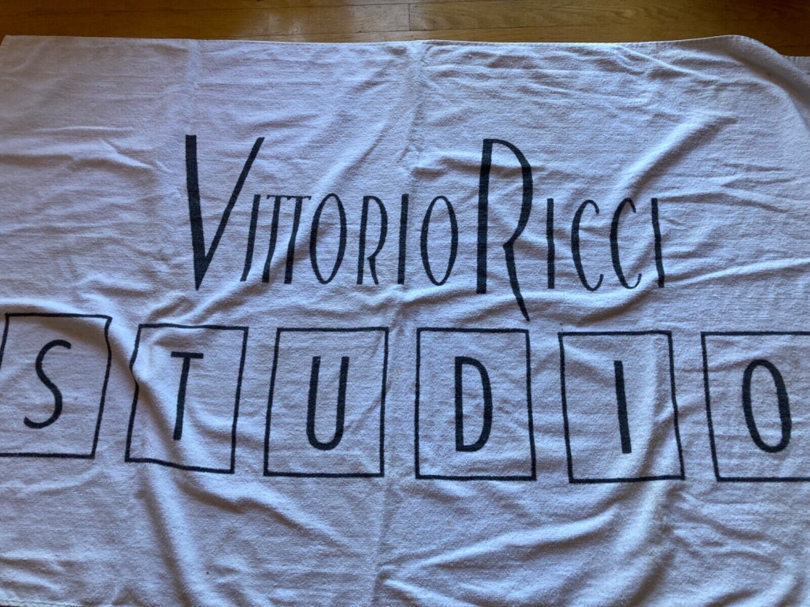 Vintage Vittorio Ricci Studio Cotton White Big Logo Retro Beach Bath Towel
