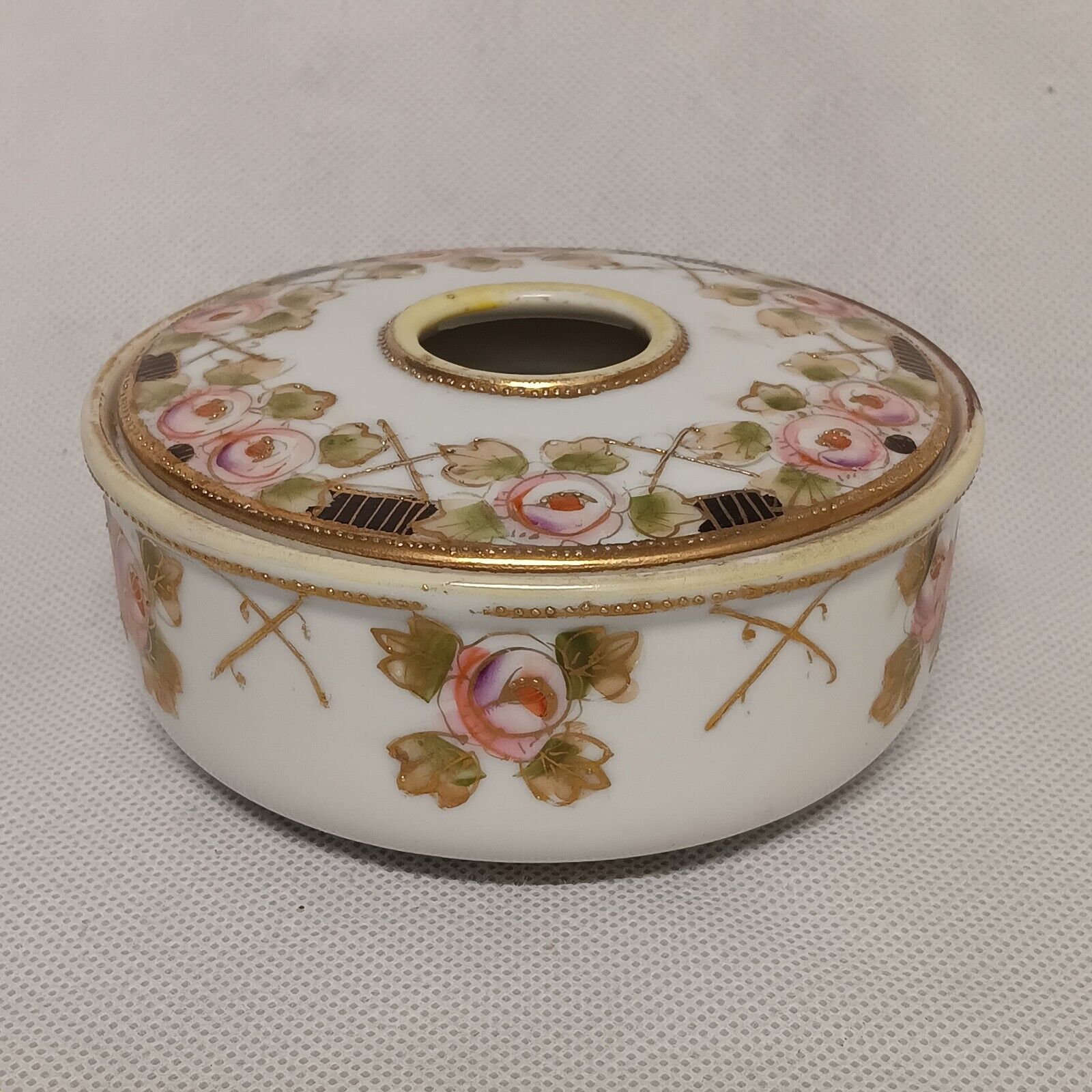 Hand Painted Porcelain Floral Hair Receiver
