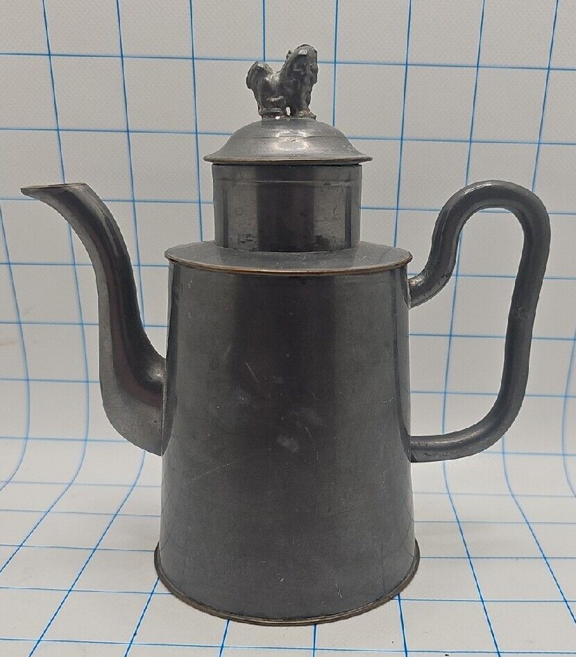 VTG 20th C Chinese pewter and brass teapot marked \