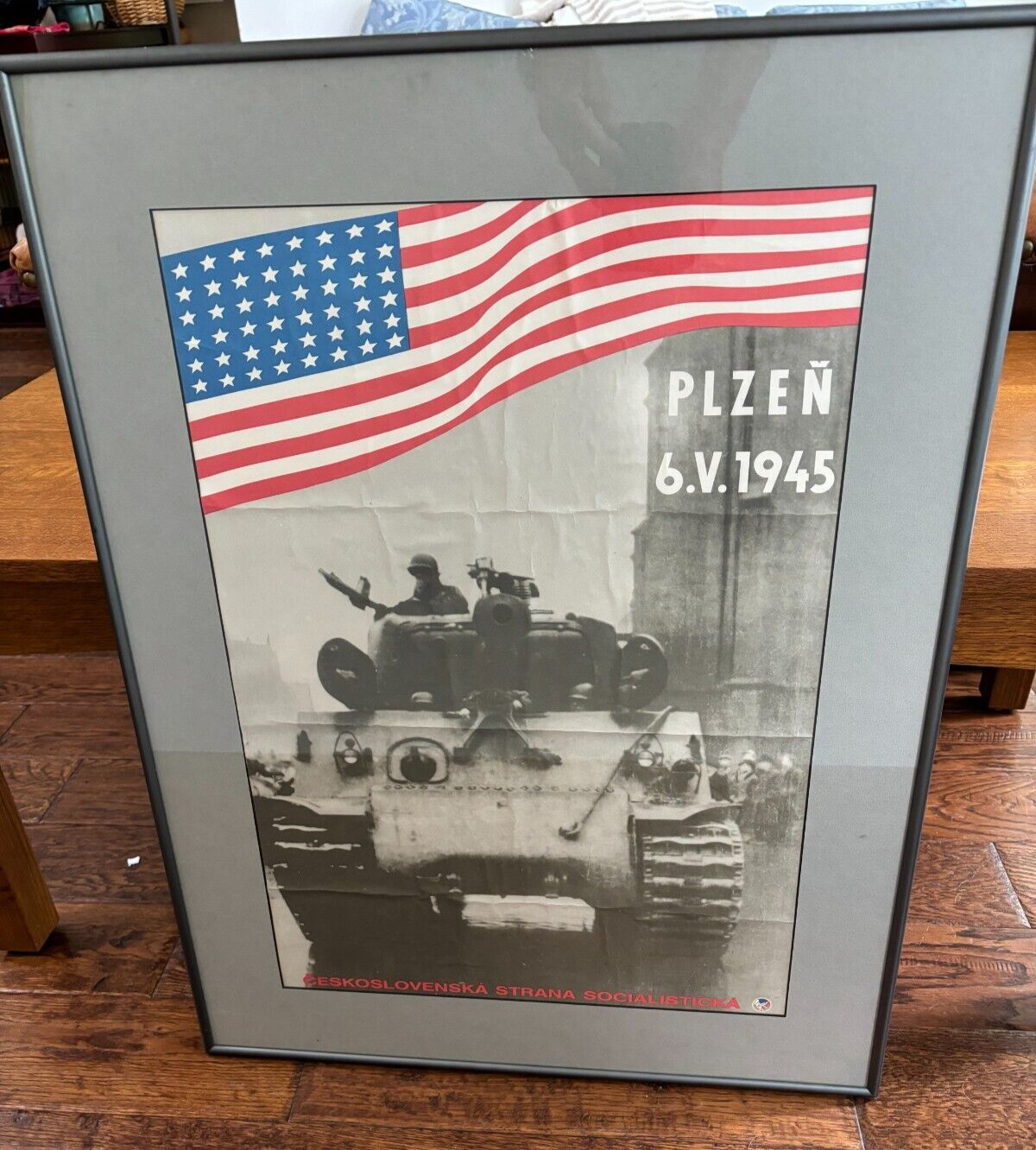 Vintage Original 6.V.1945 WW2 Poster Pilsen Czechoslovakia USA Liberation PLZEN