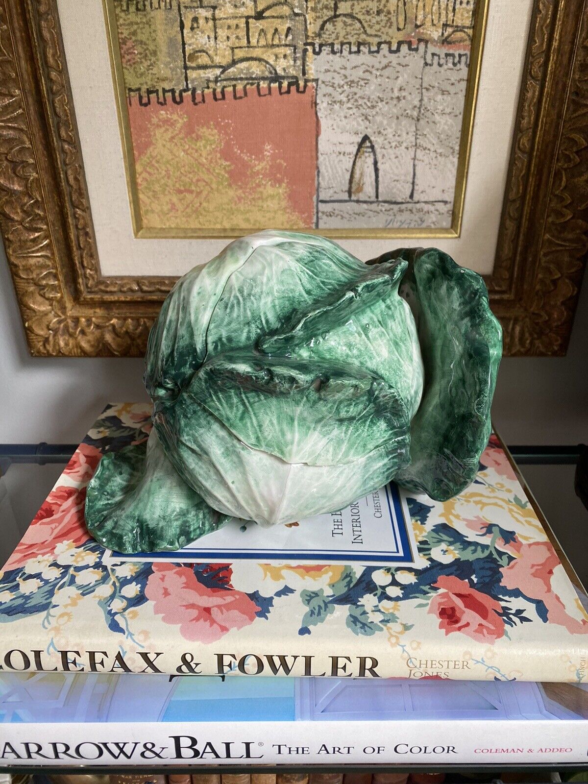 Italian Ceramic Majolica Cabbage Tureen Figurine Chintz Grandmillennial