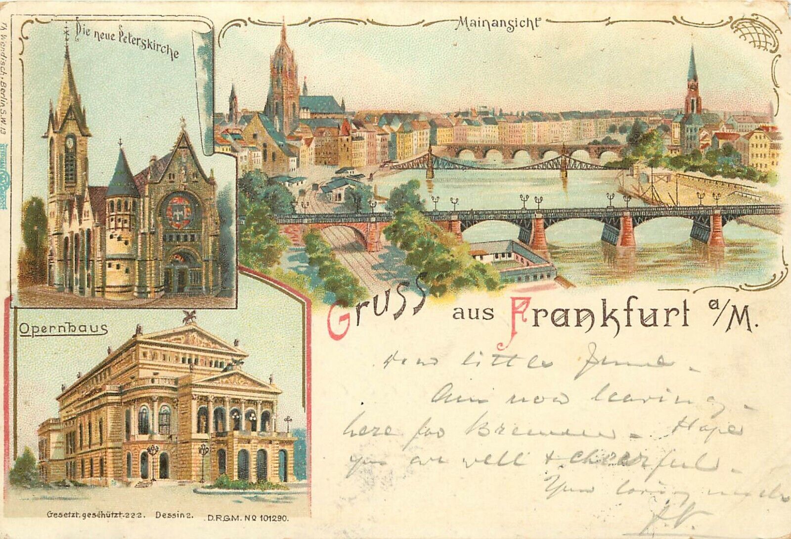 Vintage Postcard Gruss aus Frankfurt a/Main Germany Hesse Multiview Posted 1900