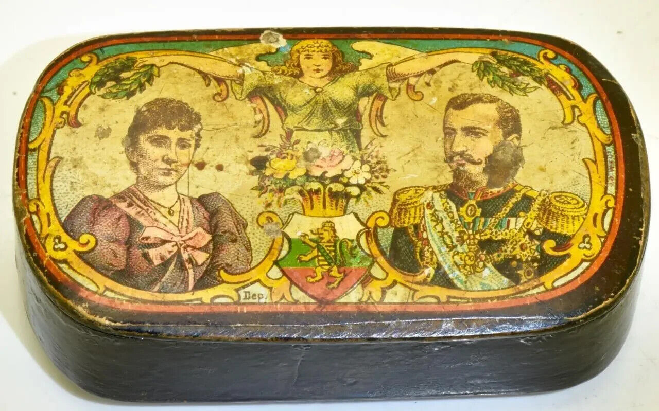 Antique Royal Bulgarian Snuff Box Award Papier Mache Laquer King Ferdinand I