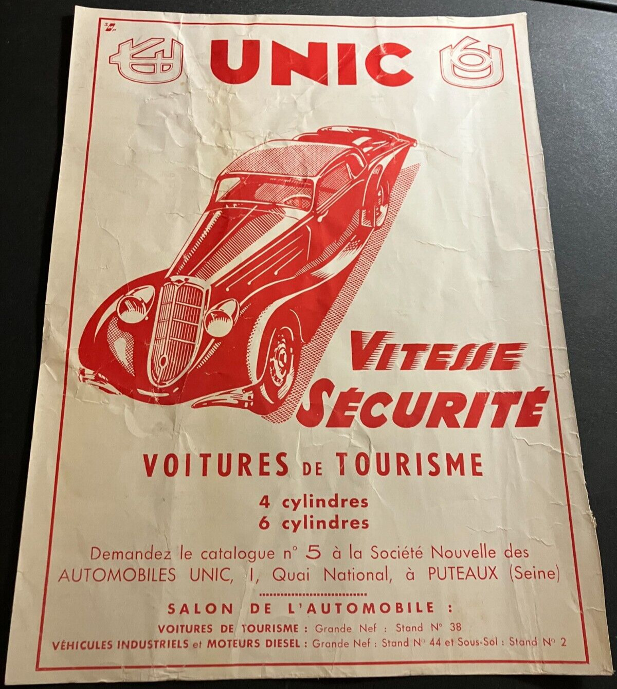 French 1937 Unic Touring Cars - Vintage Original Automotive Print Ad / Wall Art