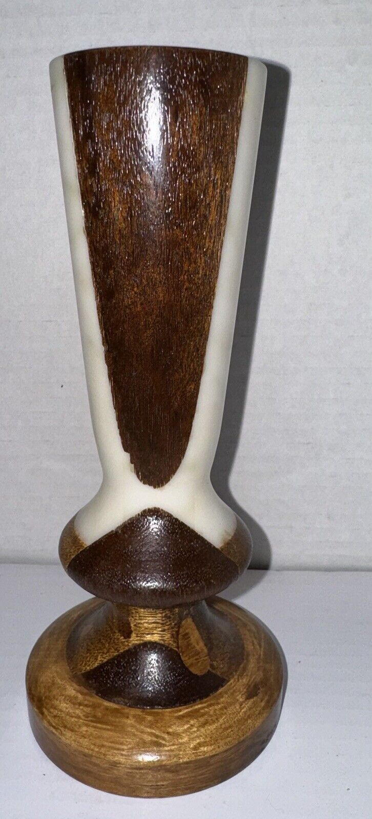 Vintage Two Tone Wood And Marble Candlestick