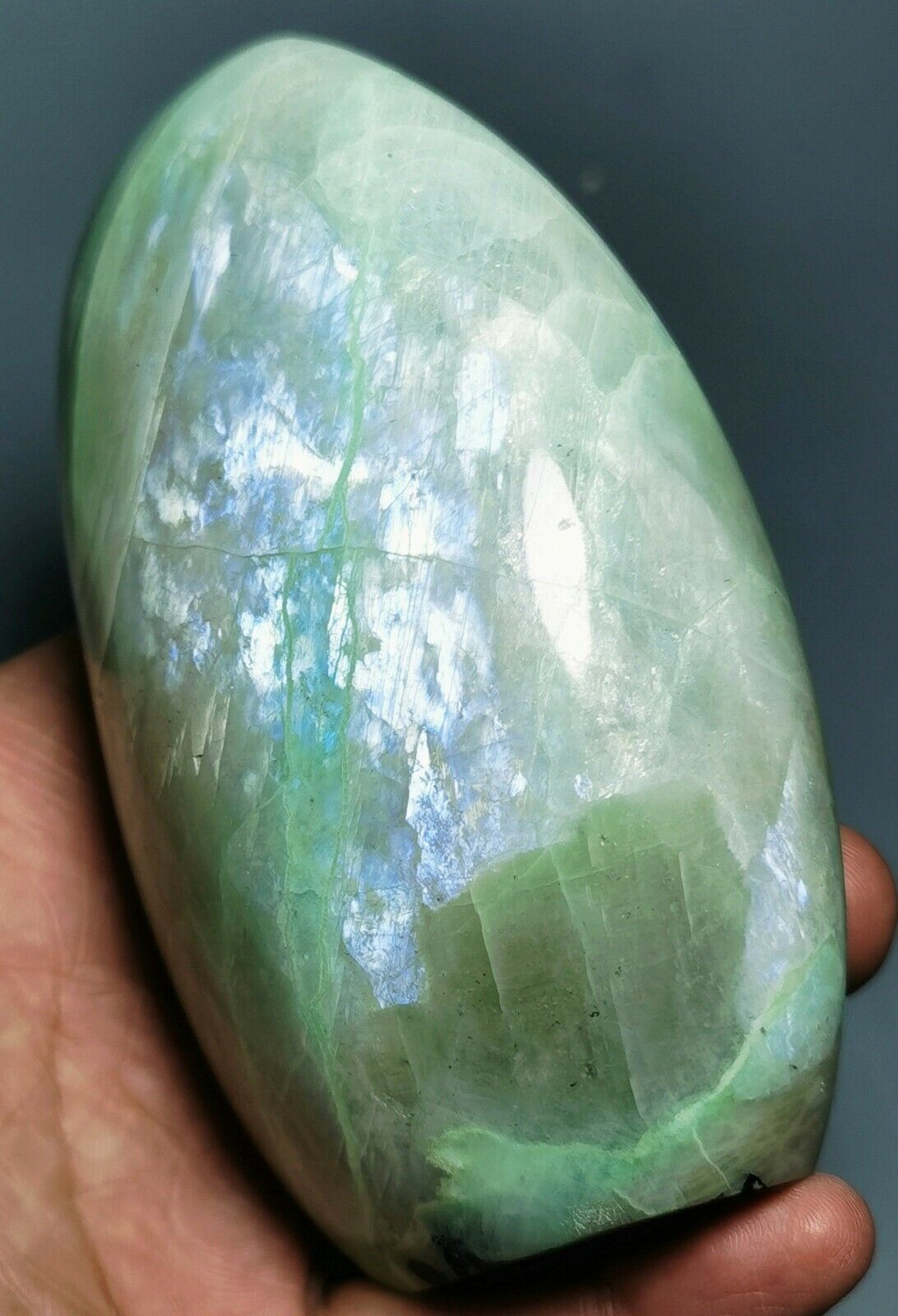 GARNIERITE Nickel Polished Green Moonstones Standup Display Stone - Madagascar
