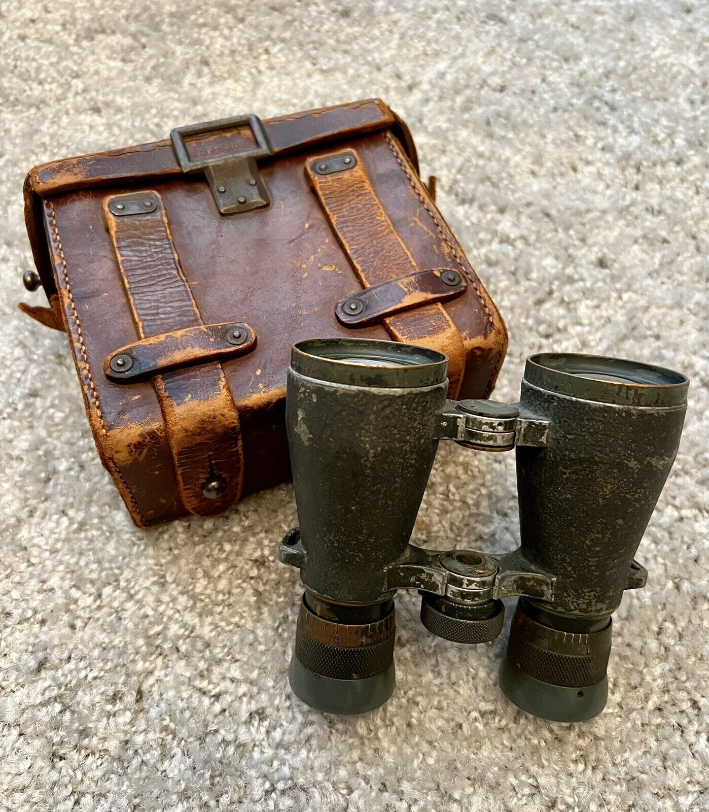 Vintage WWI German Fernglas 08 Binoculars Carl Zeiss w/ Case **VERY RARE**