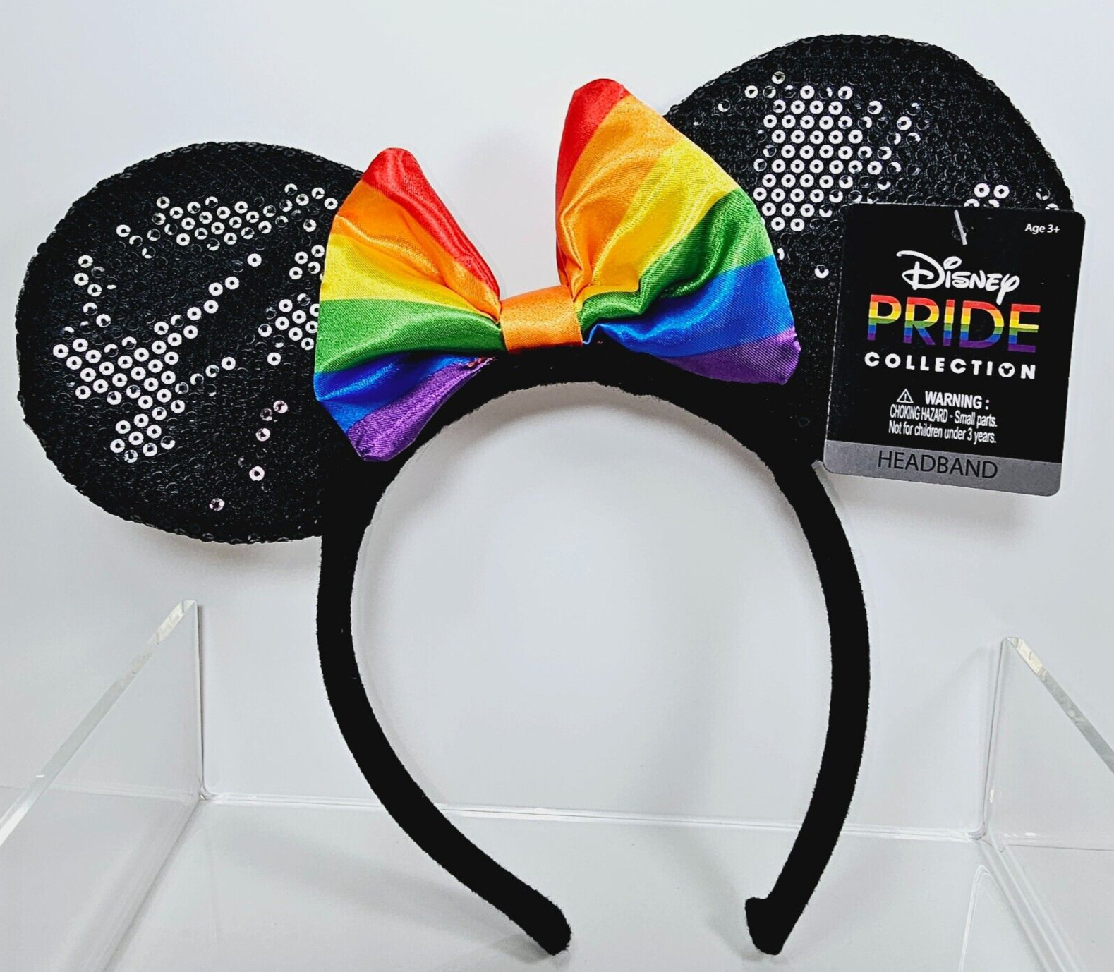 Disney Minnie Mouse Ears LGBTQ Pride Black Rainbow Rare Sequin New Fast Ship