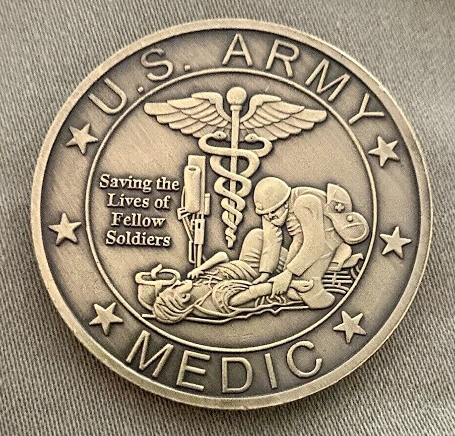 Vintage United States Army Combat Medic Saving Fellow Soldiers Challenge Coins