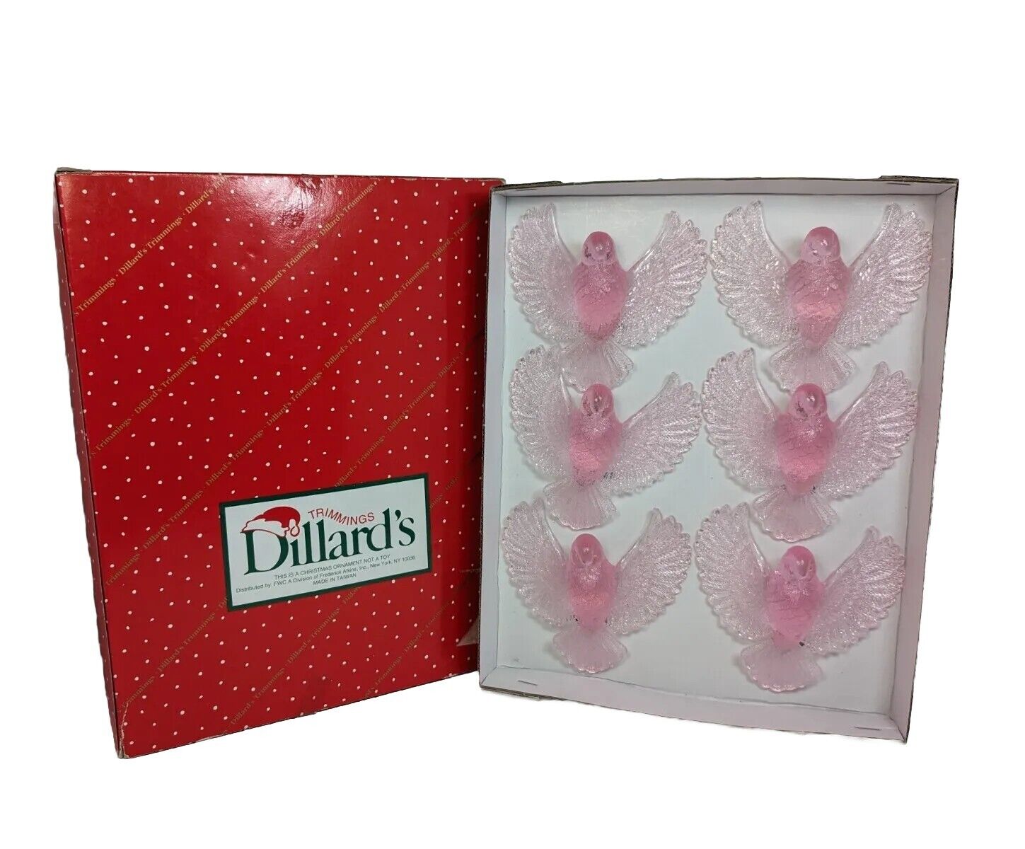 Dove Ornament Pink Clear Hard Plastic In Flight Dillards Vtg Taiwan (6 in box)
