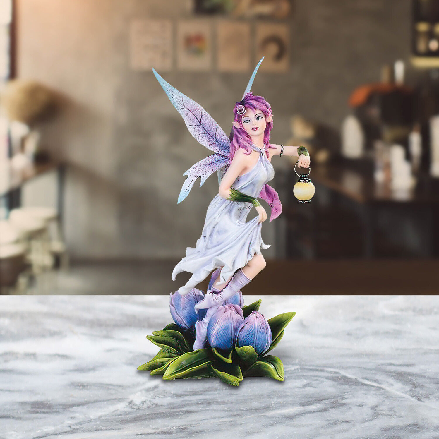 Tulip Fairy with Lantern Statue 10.5\