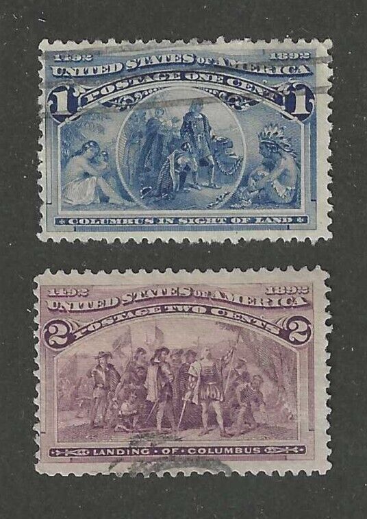 1893 COLUMBIAN EXPOSITION - 2 ORIGINAL U.S. POSTAGE STAMPS - SET #1