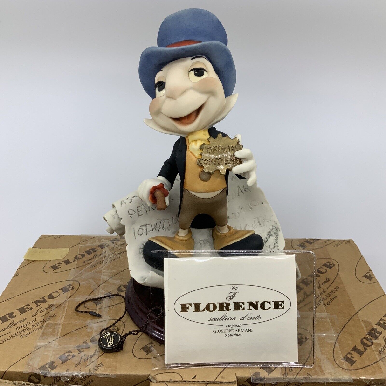 VTG 90s Giuseppe Armani Disney “Jiminy Cricket” Figurine 9 1/4” Original Box COA