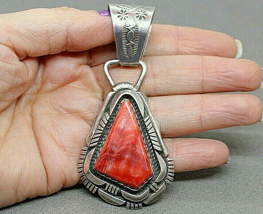 EDISON GRUBER Native American Red Spiny Oyster Shell Sterling Silver Pendant