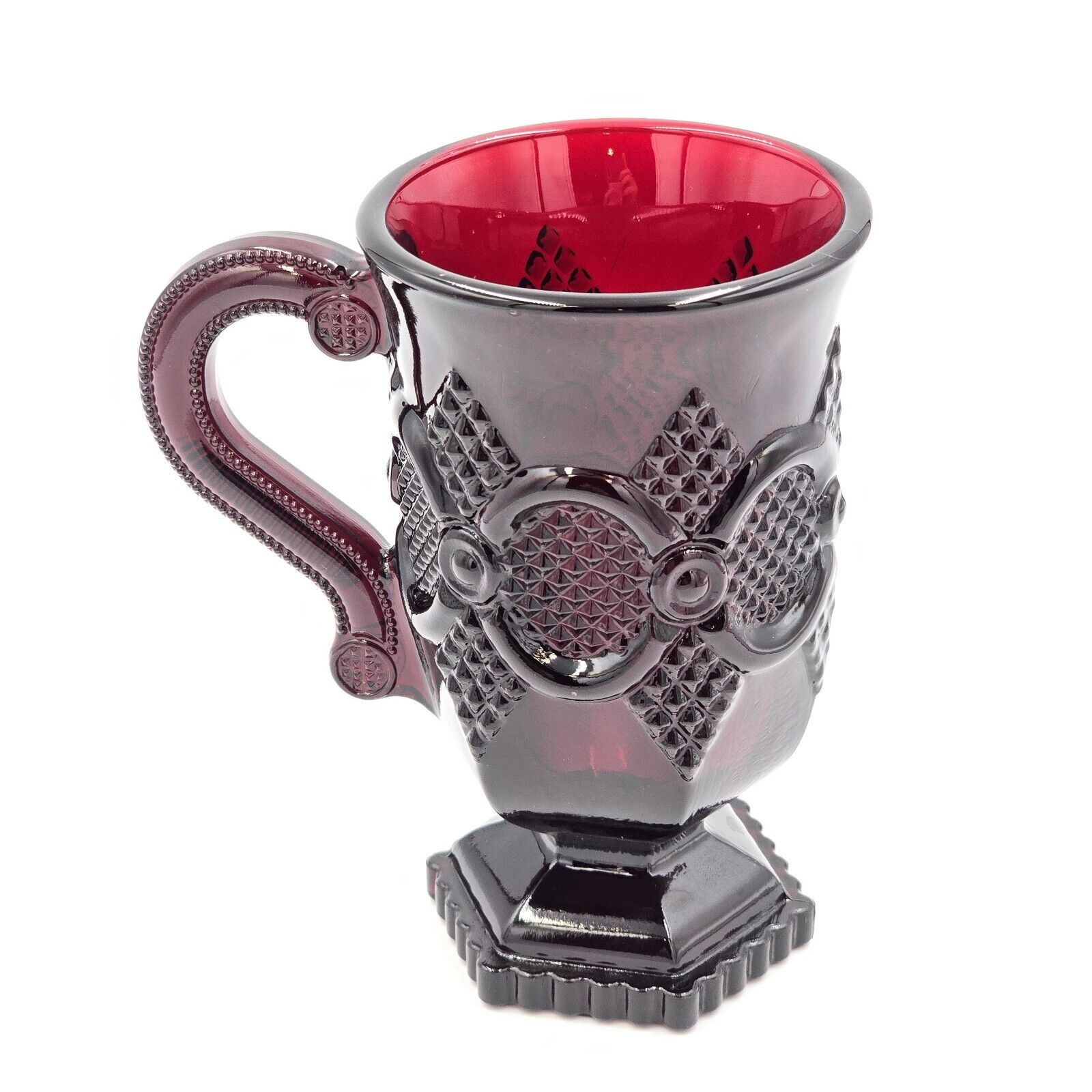 (1) Avon 1876 Cape Cod Ruby Red Footed Irish Coffee Mug Red Glass Vintage