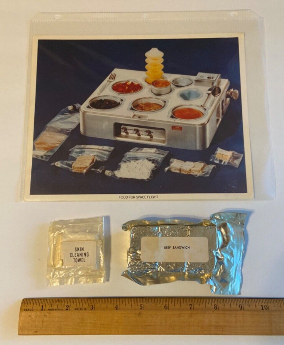 Original NASA Apollo Gemini Space Food Sealed Skin Cleaning Towel/ Beef Sandwich