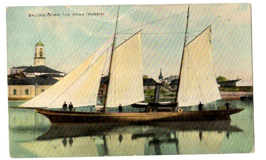 Sailing Down the Newa (Russia) Postcard 1910 Ship Sailors River Antique