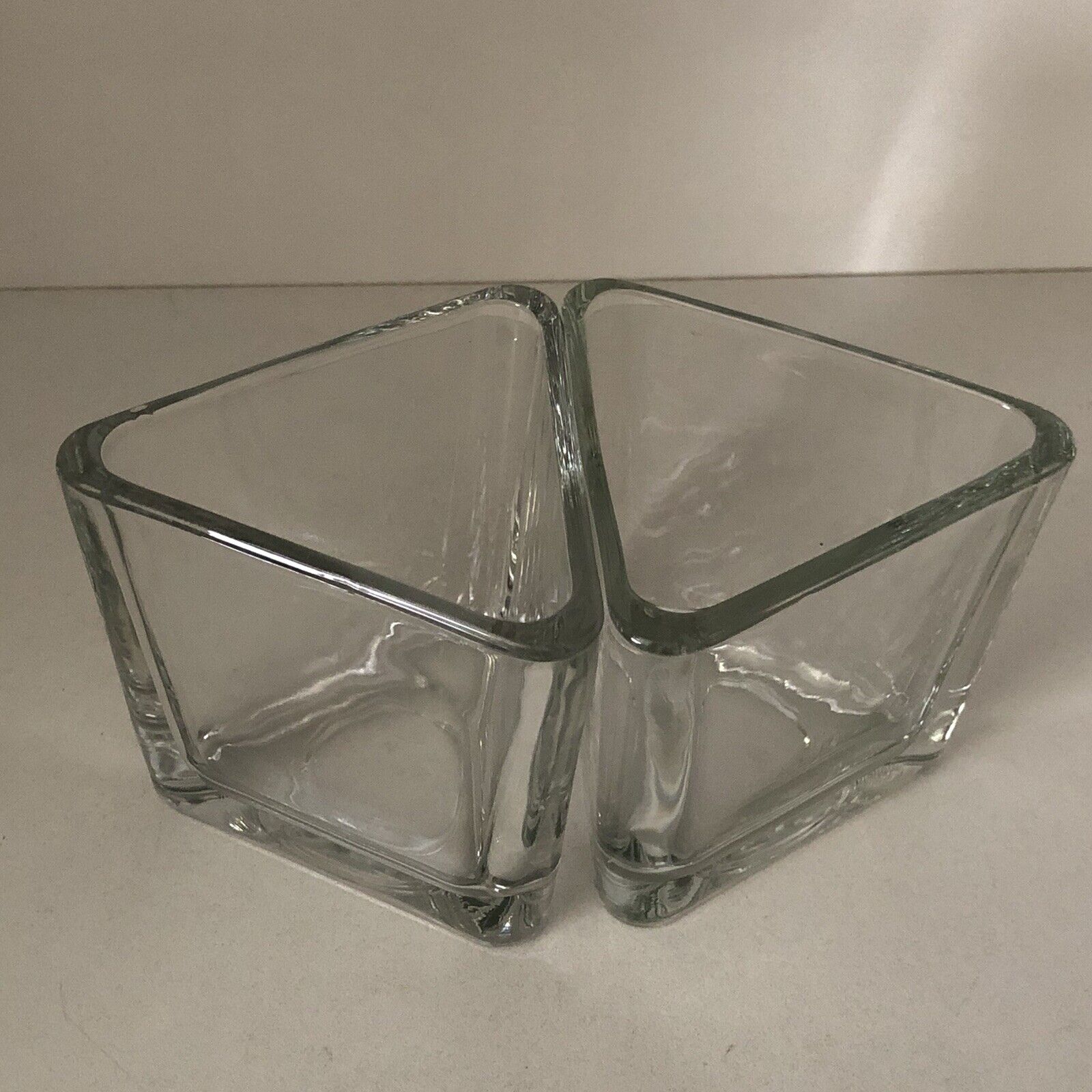 Set of 2 Triangle Votive Tealight Candleholders Clear Heavy Glass