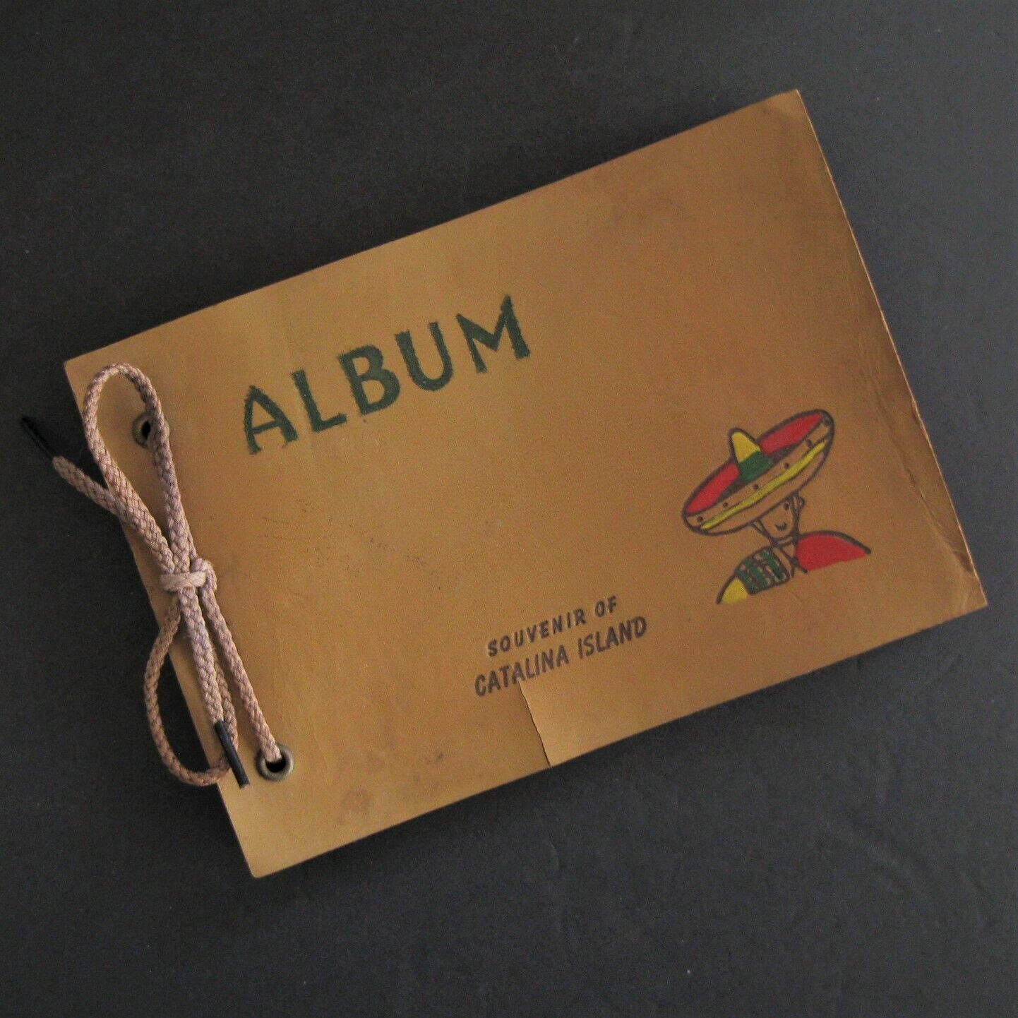 Catalina Island Vintage 30s 40s Leather Scrapbook Cord Binding Photo Album