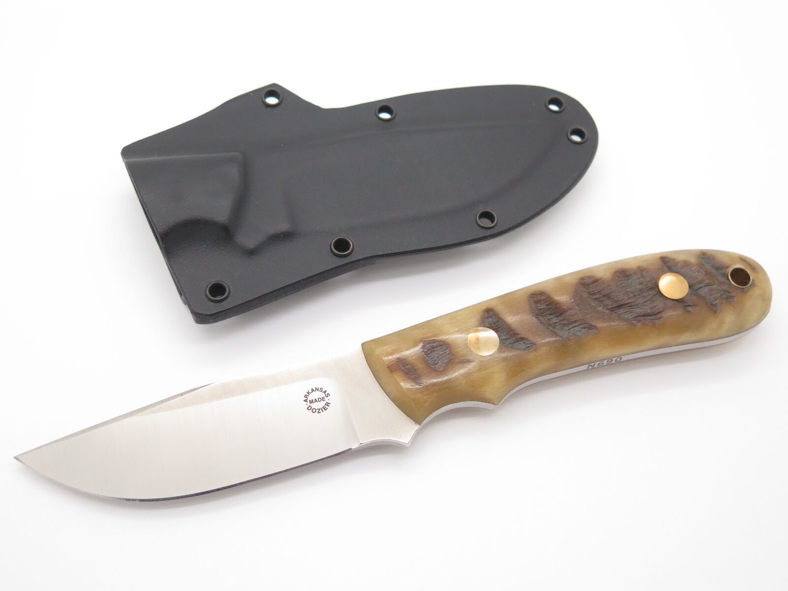 Bob Dozier Arkansas Custom N690 Ram Horn Fixed Blade Hunting Knife & Sheath