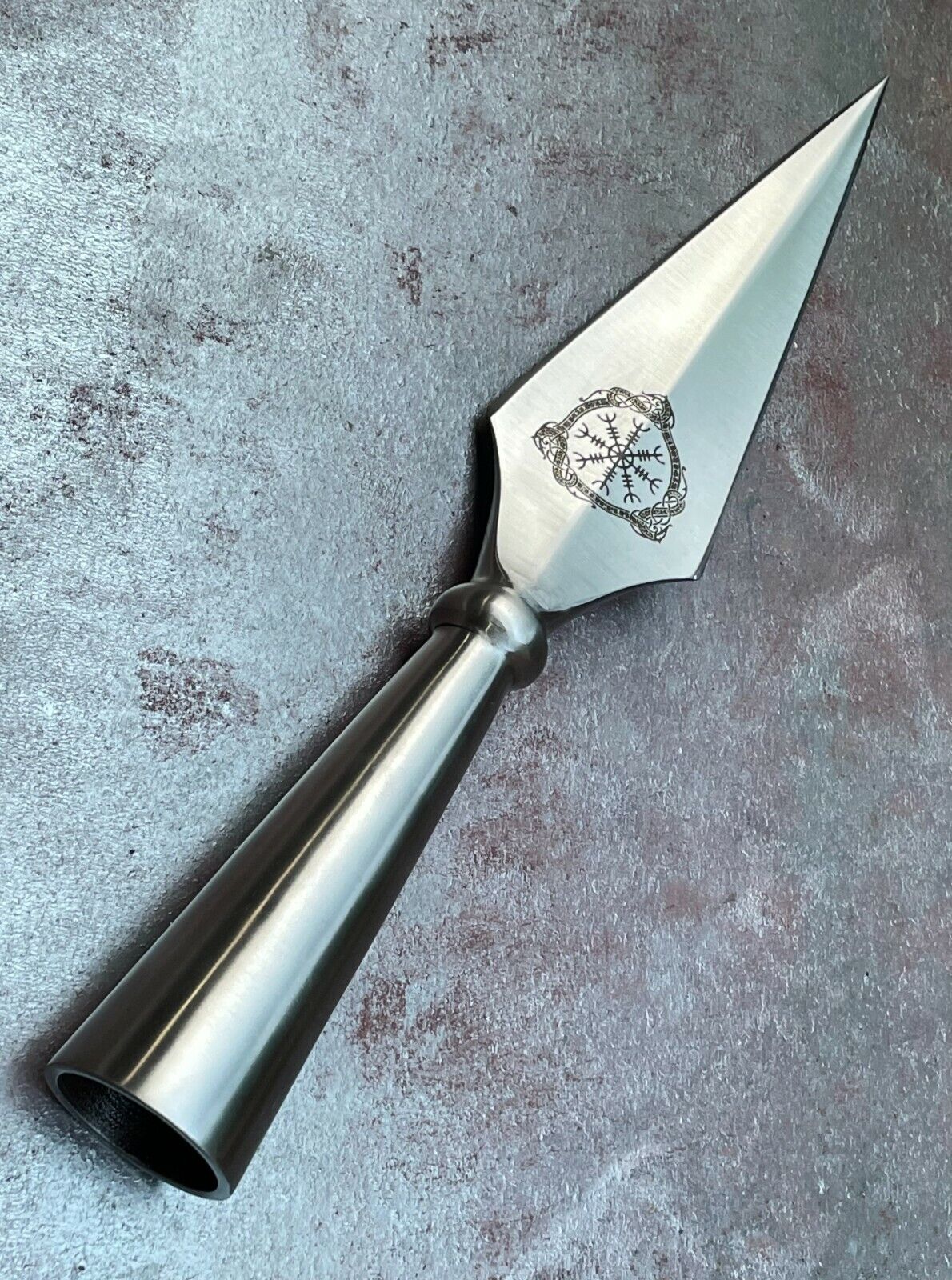 Custom Made Hand Forged 5160 Spring Steel Vikings Spear Head With Helm Of Awe AU