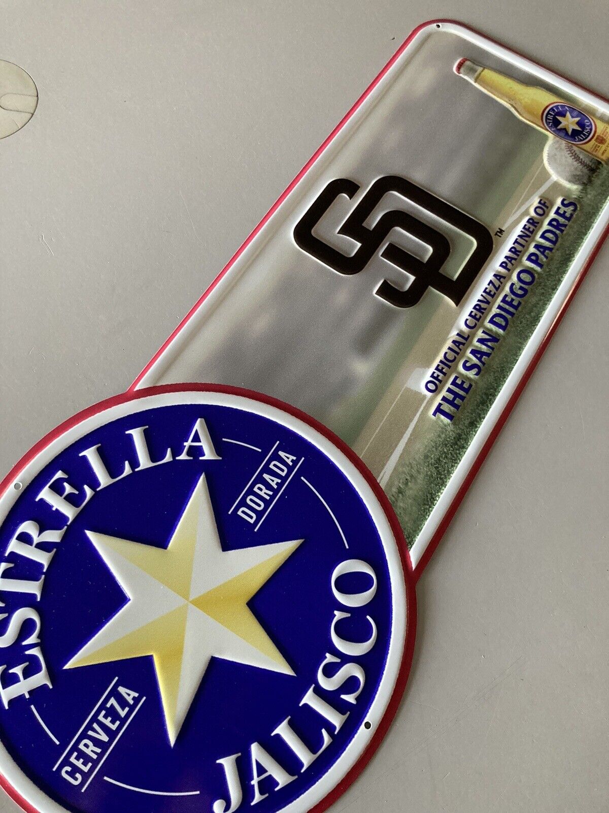 ✅ Estrella Jalisco San Diego Padres  Metal Beer Bar Tin Tacker Baseball Sign