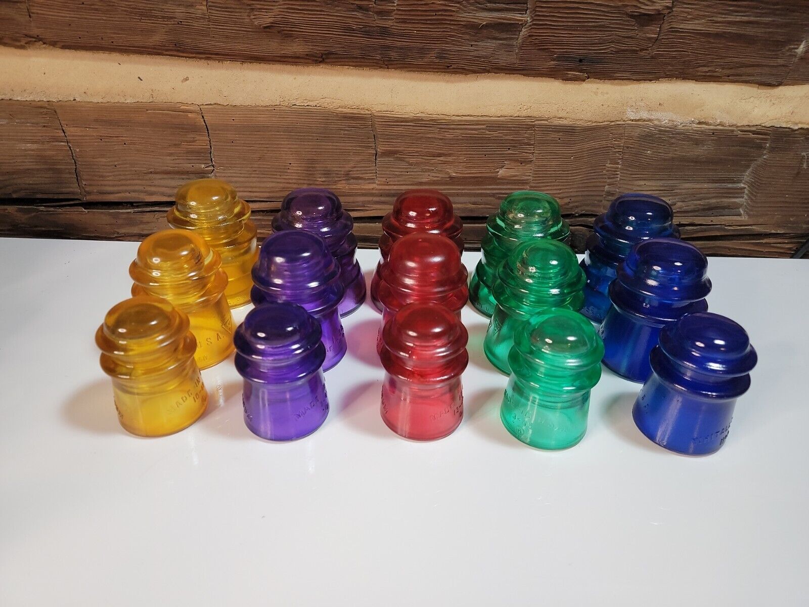 Antique Stained Glass Insulators Set Of Fifteen. Large Medium  Small 3 Of Each