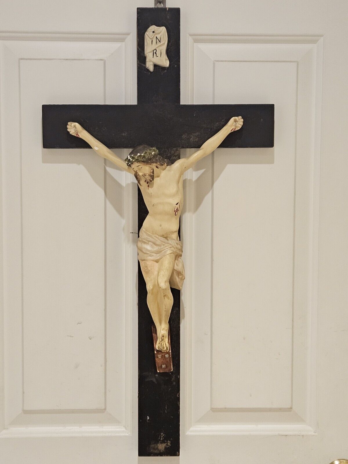 Antique 19th C. Large Jesus INRI Victorian Catholic Church Crucifix Wall Cross