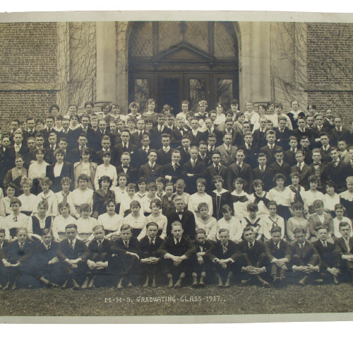 WI Photo Black White Panoramic 1917 Marysville HS Graduating Class Vintage