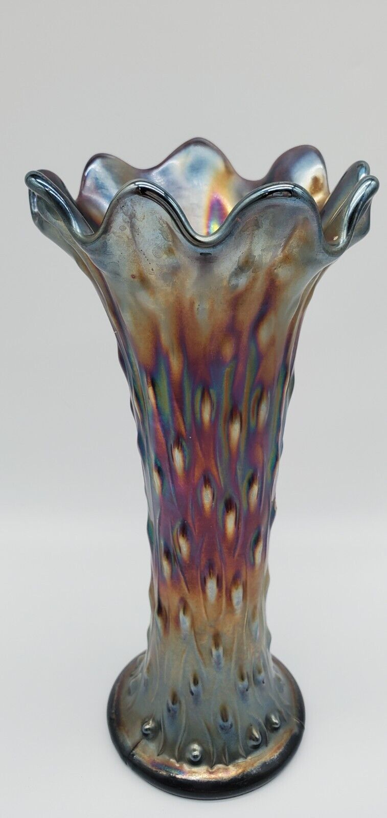 Vintage Northwood Vase Iridescent Amethyst Carnival Glass Tree Trunk 9.5\