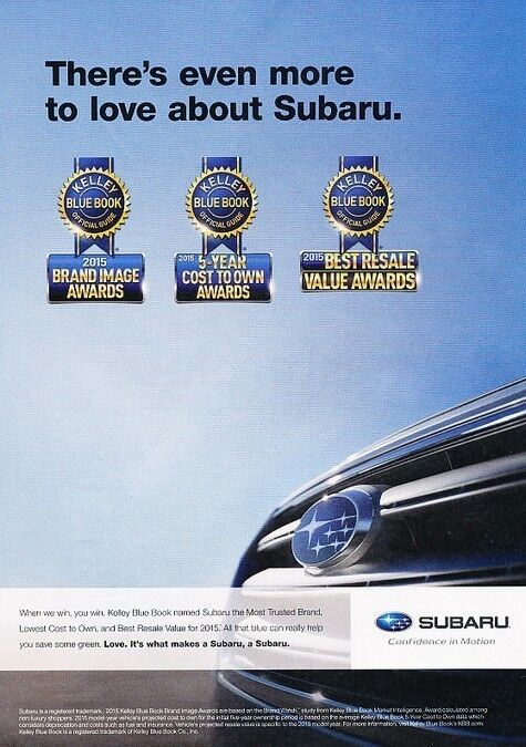 2015 Subaru Awards Original Advertisement Print Art Car Ad J547