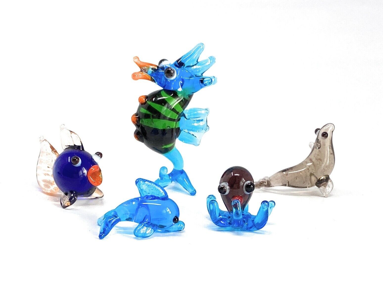 Set of 5 Ganz Miniature Sea Glass Animals Dolphin, Octopus, Seal, Fish, Seahorse