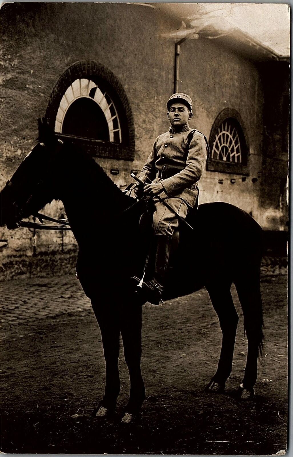 c1916 WWI FRENCH MOUNTED 17th CAVALRY SOLDIER REAL PHOTO POSTCARD 29-157