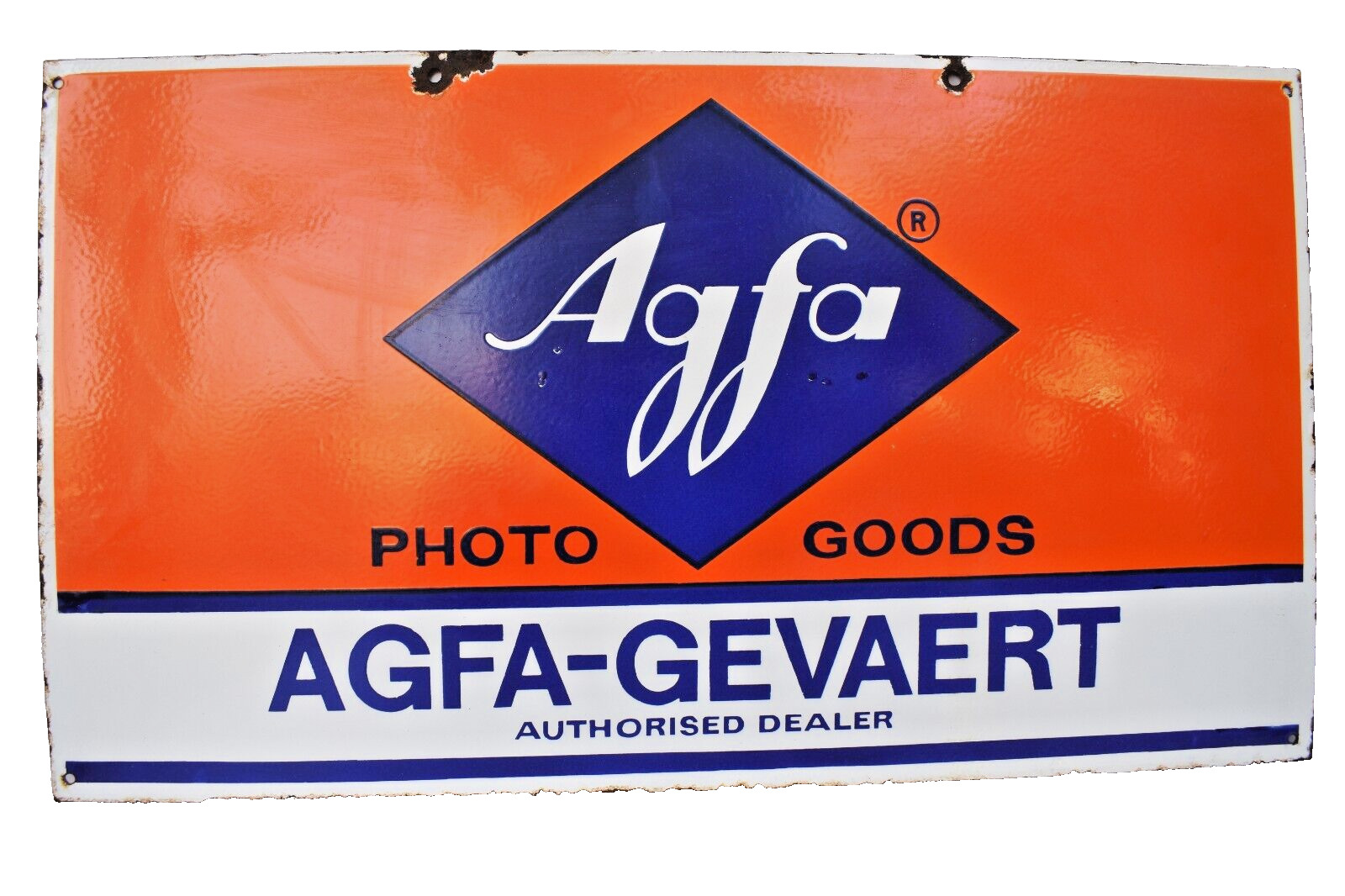Vintage Porcelain Enamel Sign Agfa Photo Goods Gevaert Double Side Advertising \