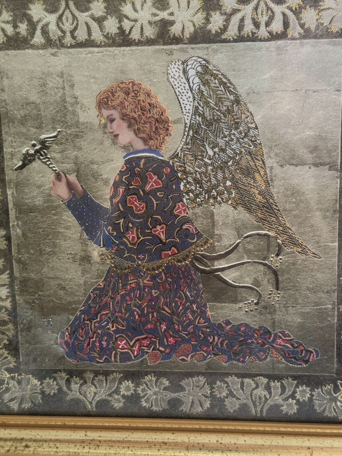 Vintage Bombay Company Angel Artwork - Gold Leaf Print Health Angel. 9”x9” Frame