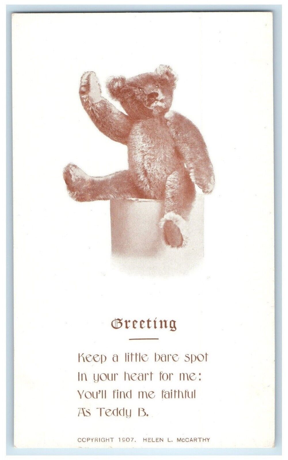 c1905 Greeting Little Bare Spot In Your Heart For Me Teddy Bear Antique Postcard