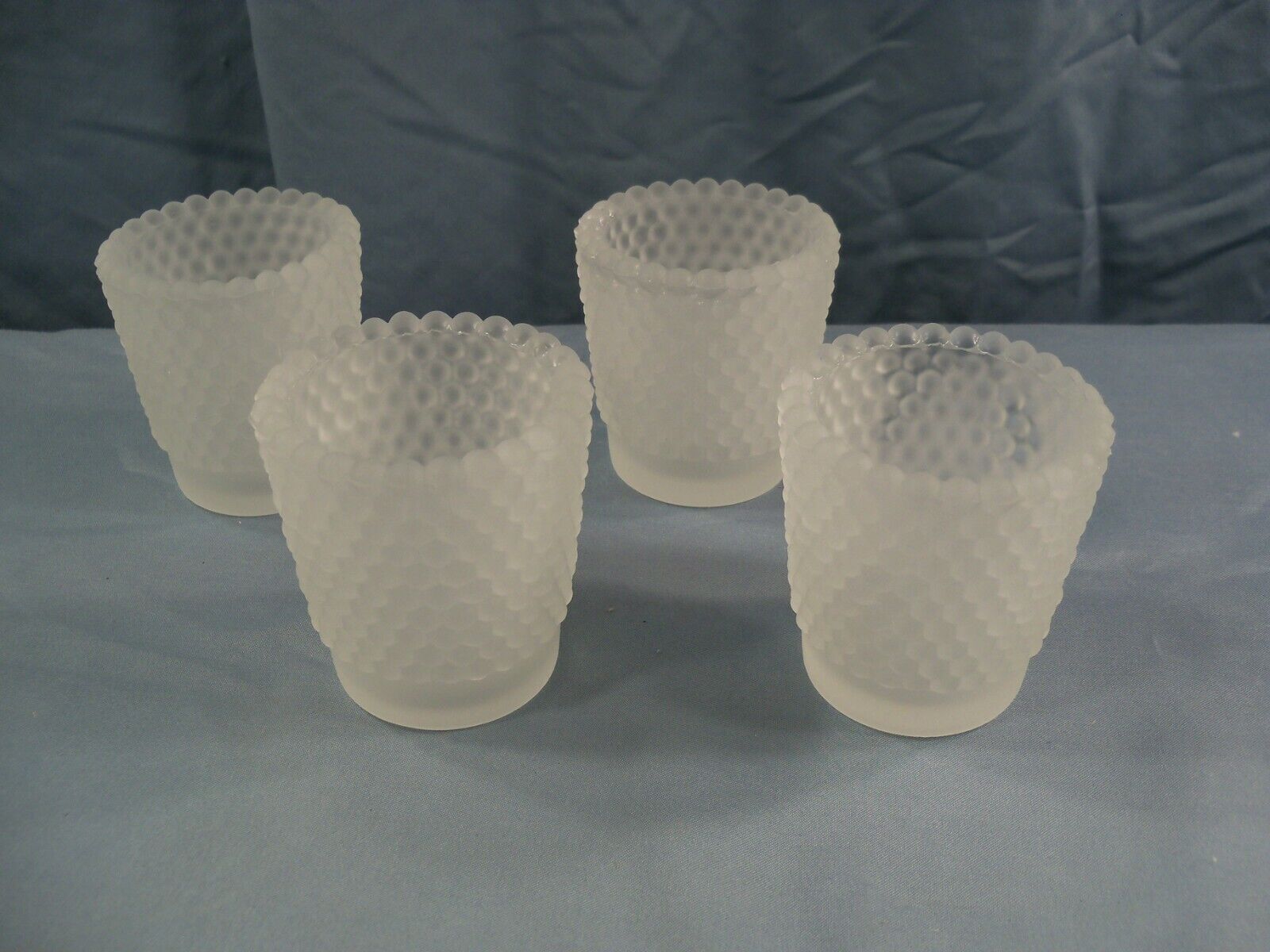 Lot of 4 Clear Satin Glass Hobnail Votive Candle Toothpick Holders