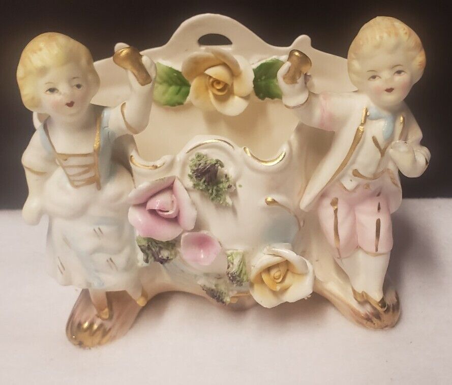 Vintage Bisque Children Figurines Vase Planter Letter Holder 