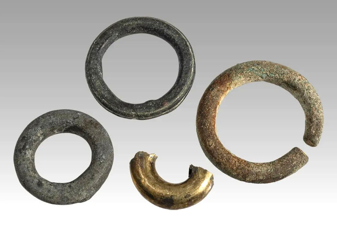 ANCIENT EGYPTIAN PTOLEMAIC GOLD & GILDED BRONZE HAIR RINGS *GREAT PROVENANCE*