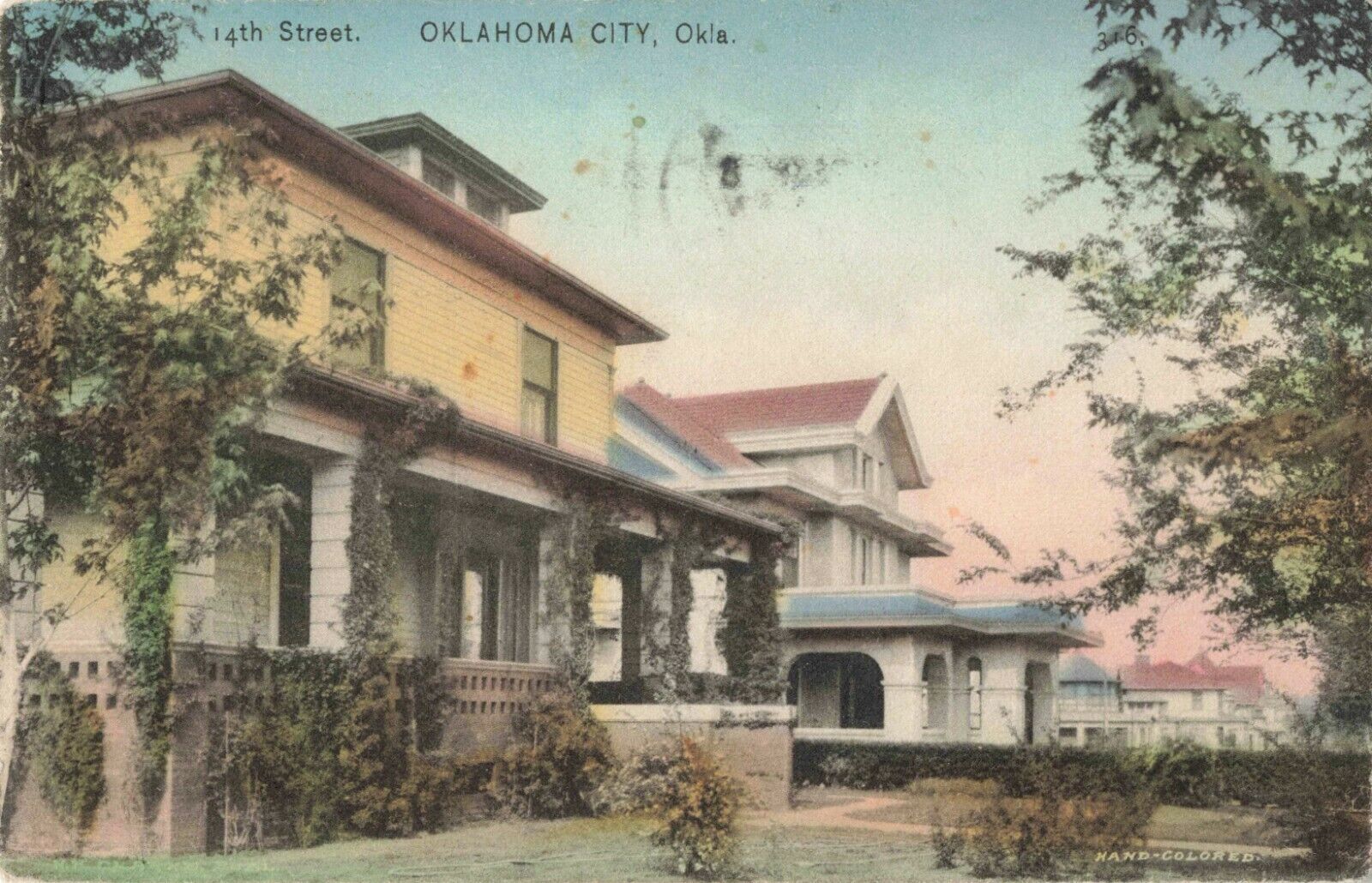 Residences on 14th Street, Oklahoma City, Oklahoma OK - 1909 Vintage Postcard