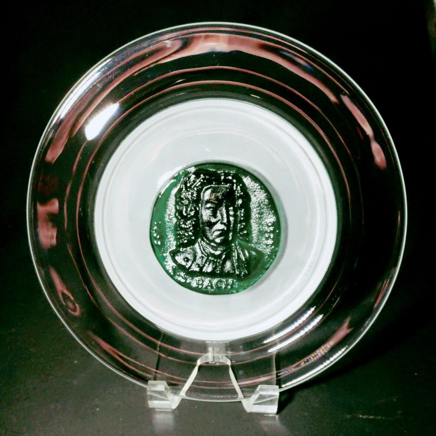 DAUM FRANCE BACH Green Pate de Verre Crystal Plate, Limited Ed #193/2,000