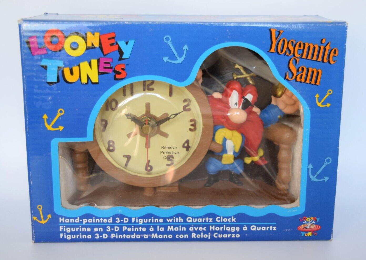 Vintage Looney Tunes Yosemite Sam Hand-Painted Figurine With Quartz Clock NIB