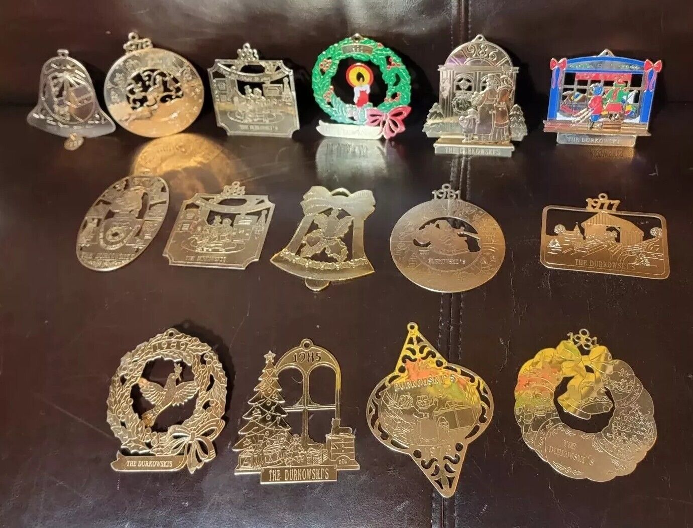 Lillian Vernon Lillikins Brass Christmas Ornaments Lot Of 15 Engraved Vintage