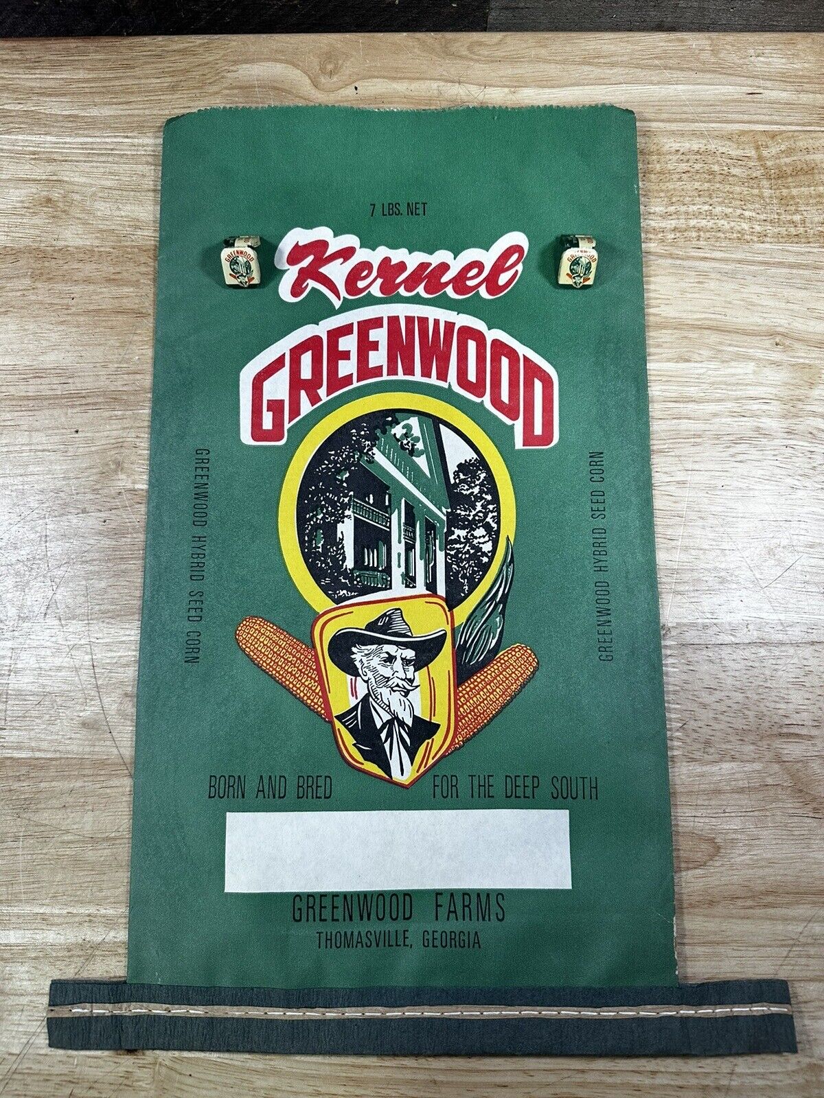 NOS Vintage Kernel Greenwood Seed Bag Thomasville, Georgia W/Clips Harley Bag Co