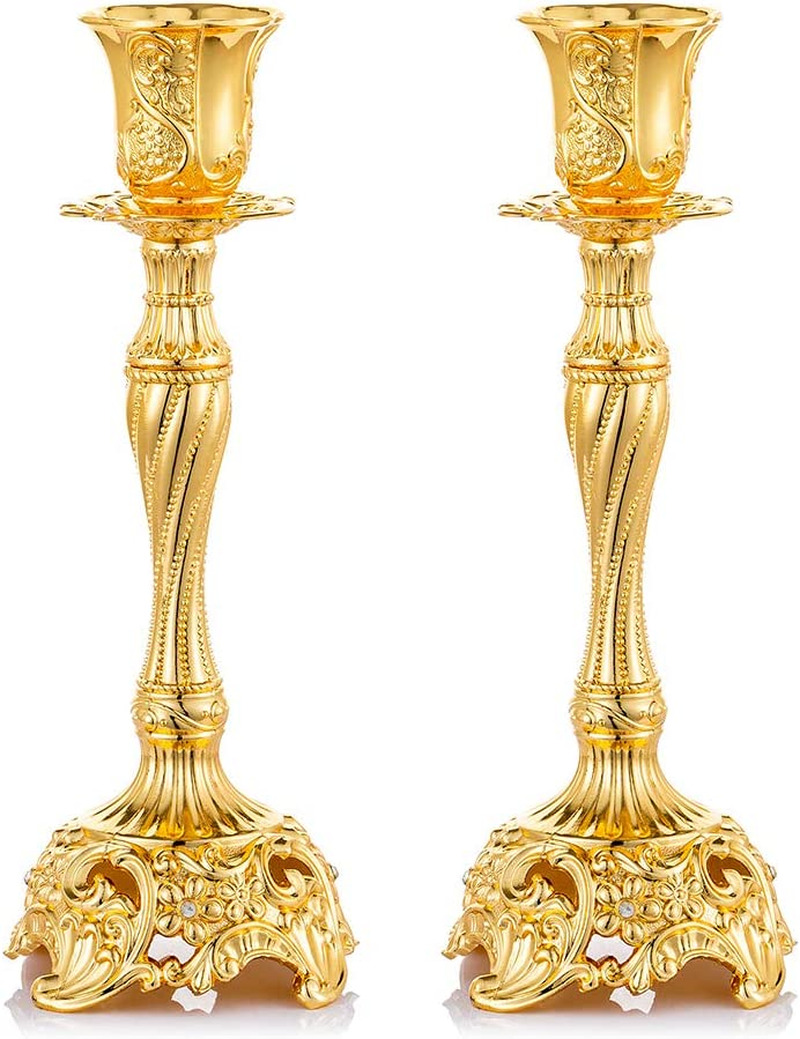 Sziqiqi Gold Candlestick Holders Set of 2 Taper Candle Holders Deluxe Ornate ...