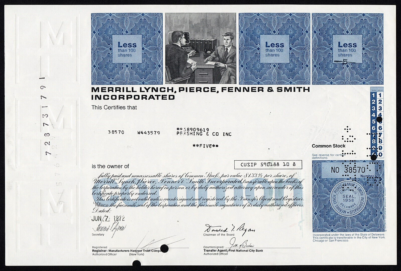 Delaware: Merrill Lynch, Pierce, Fenner & Smith Inc. Authentic Stock Certificate