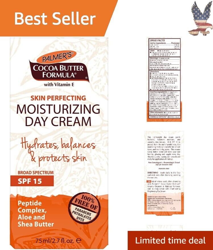 Cocoa Butter Day Cream: SPF 15, Hydrating, Balancing, Non-Comedogenic, 2.7 oz
