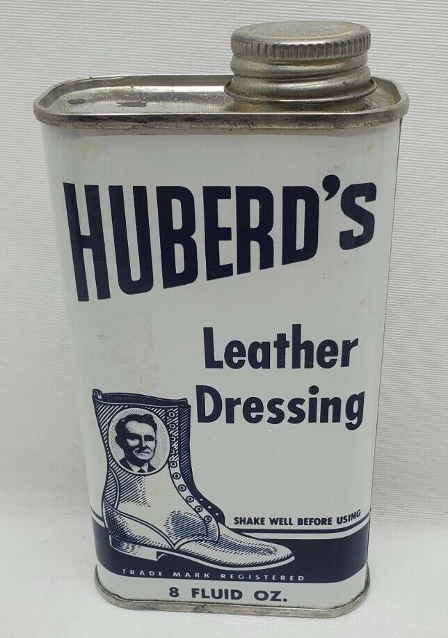 HUBERD'S Leather Dressing Vintage Can Decorative Prop Garage Shop EMPTY 