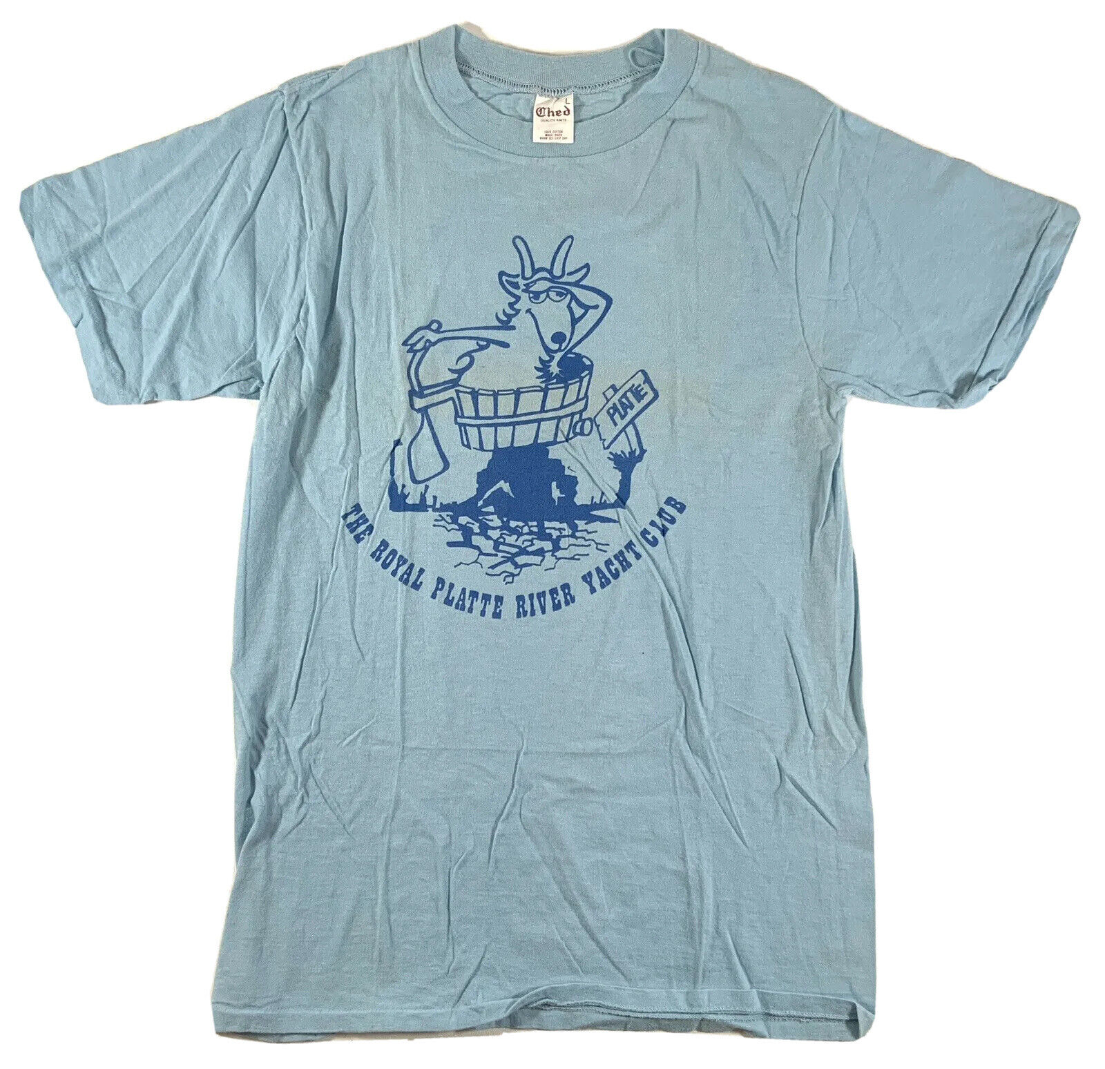 Vintage 90s The Royal Platte River Yacht Club Nebraska T Shirt Size L Blue Print
